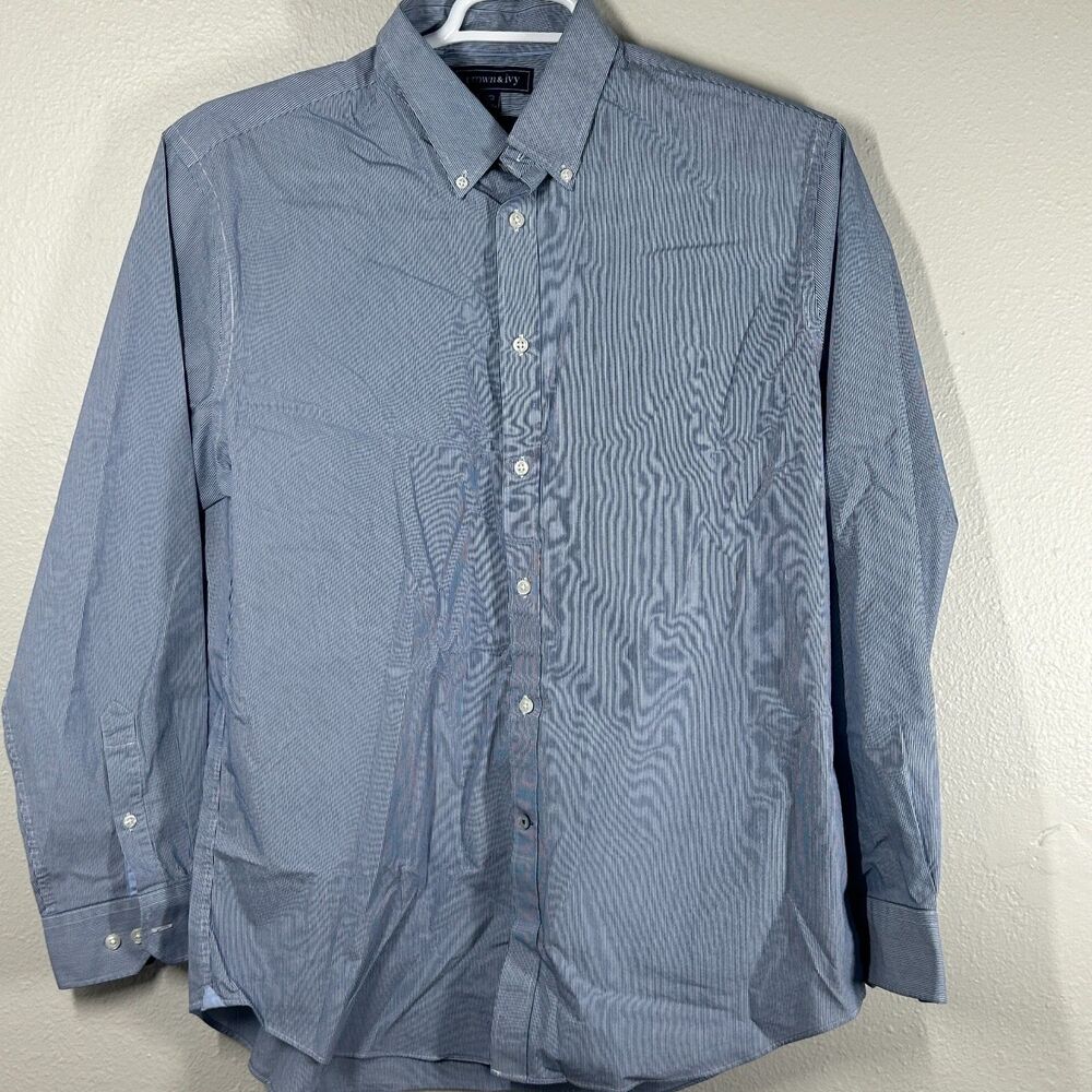 Crown & Ivy‎ Men's Blue Striped Slim Fit Button Down Shirt Size XL Long Sleeve